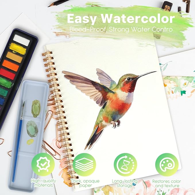 Easy-Learn Bird Watercolor Workbook, 12 Unique Bird Patterns, Bleed-Resistant Paper – Creative Gift for Adults & Teens