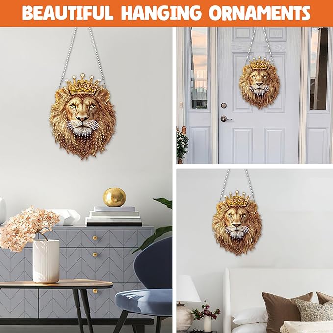 NAIMOER Diamond Art Hanging Kits for Adults Lion 5D Special Shaped Rhinestone, DIY Acrylic Diamond Art Painting Window Pendants Home Garden Wall Hanging Ornament Kits, Double Sided