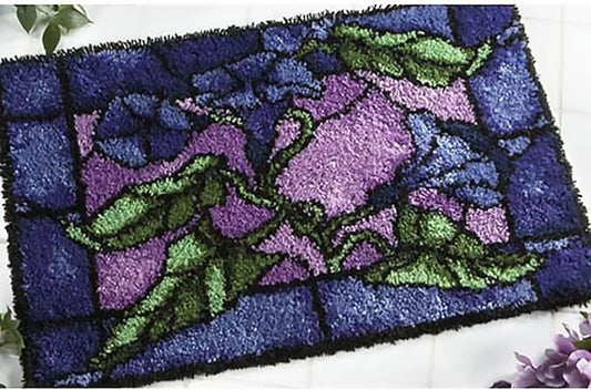 Large Latch Hook Rug Kit for Adults, DIY Crochet Yarn Rugs Tapestry Hooking Needlework Crafts Arts with Color Preprinted Pattern Embroidery for Home Decor,Morning Glory