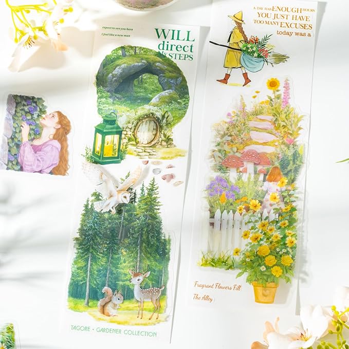 TIAMECH Pastoral Time PET Stickers - 120 Pcs Rural Residence Fence Lake Design, Waterproof Sticker for Journaling & Scrapbooking, Junk Journal Supplies, Ephemera & DIY Crafts