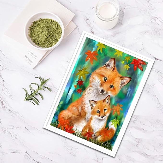 SENQAO Fox Diamond Painting Kits for Adults, Animal DIY Diamond Art Kits Full Round Drill Fox Diamond Art Kit for Kids Beginners, Crystal Picture Gem Art for Home Wall Decor 12x16In