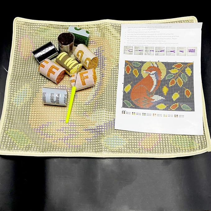 PakyKai Latch Hook Kits for Adults,Color Printed Fox DIY Hook Rug Carpet Needlework Tapestry Kits for Home Decors Festival Gift,52x38cm