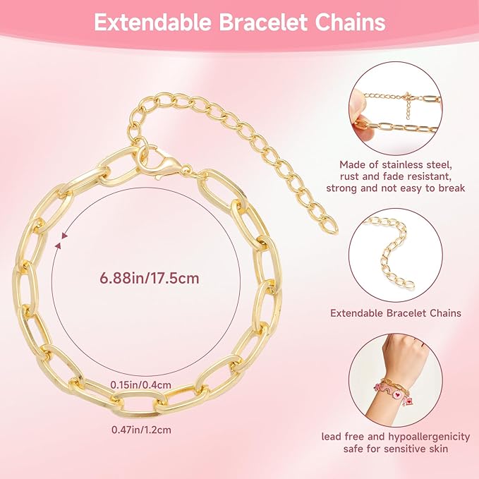 Riwiuue 342-Pieces Charm Bracelet Making Kit - Includes Gold Paperclip Chain Bracelet, Charms, Jump Rings & Tools, Ideal for DIY Jewelry Making, Teen and Adult Gifts (Charm Bracelet Making kit)