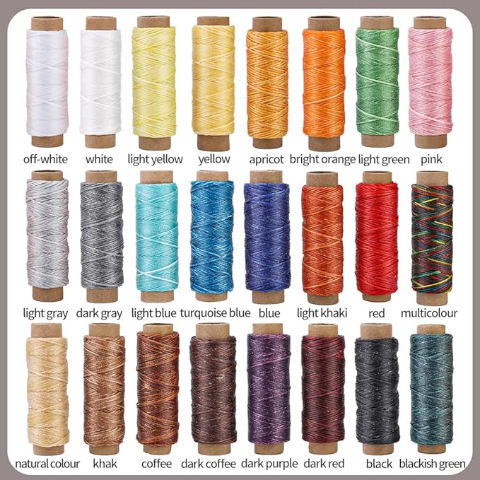 Assorted Color BUTUZE 24PCS 55Yards Leathercraft Waxed Thread-Practical Stitching Thread for Leather Craft DIY, Bookbinding, Shoe Repairing, Leather Sewing