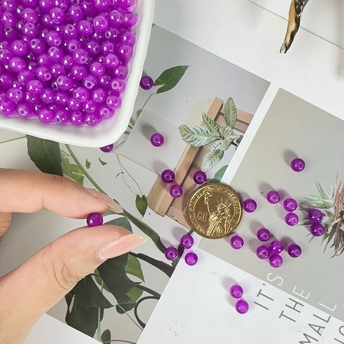 6mm Round Glass Beads for Jewelry Making, 900Pcs Glass Seed Beads for Bracelets, DIY Crafts (Dark Purple)