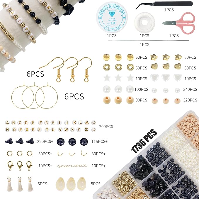 TOIPINIO Bracelet Making Kit Jewelry Making Supplies Kit Natural Stone Beads for Irregular Natural Stone with for DIY Craft-1736 PCS Friendship Bracelet/Necklace/Earrings for Adults (Blue Sandstone)