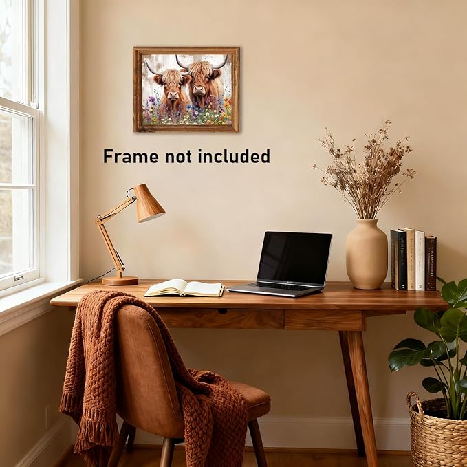 RLTXBUK Western Highland Cow Cross Stitch Kits, Rustic Cottagecore Wildflower Western Cattle Stamped Counted Cross Stitch Kits for Adults, Highland Cow Gifts for Women, 11.8x15.8 Inch