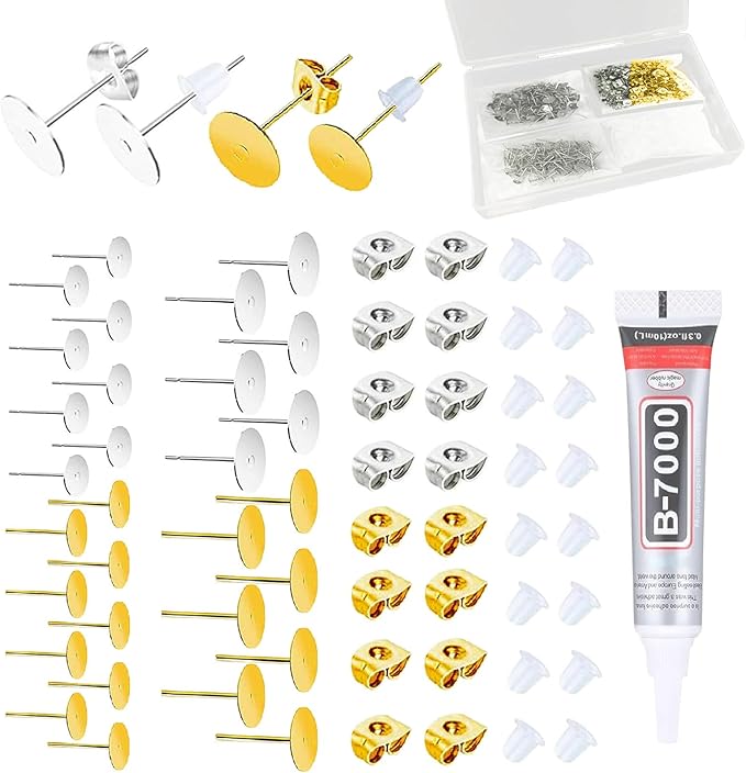 661 pcs jewelry making supplies - stainless steel & gold earring posts with rubber backs