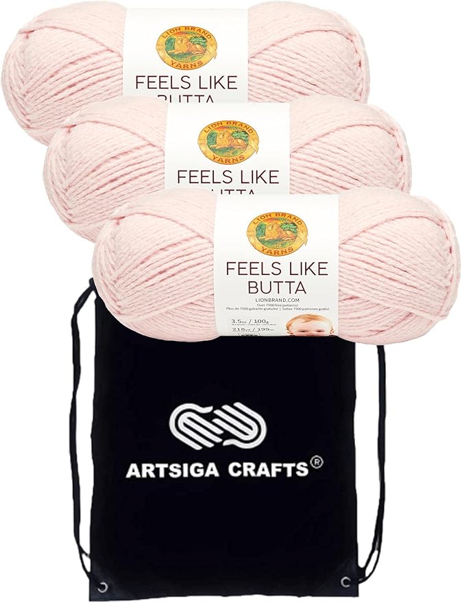 Lion Brand Feels Like Butta Pink 215-101 (3-Skeins - Same Dye Lot) Worsted Medium #4 Polyester Yarn for Crocheting and Knitting with Project Bag