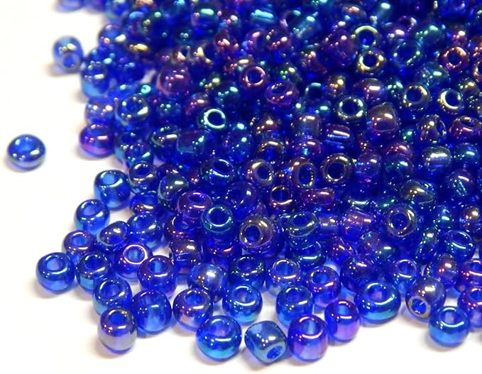 Perlin Glass Seed Beads 4mm 6/0 Round 1100pcs Mini Small Pony Spacer Beads Kit for Jewelry Making Earrings Bracelets Pendants Waist DIY Handmade (Royal Blue AB Transparent)