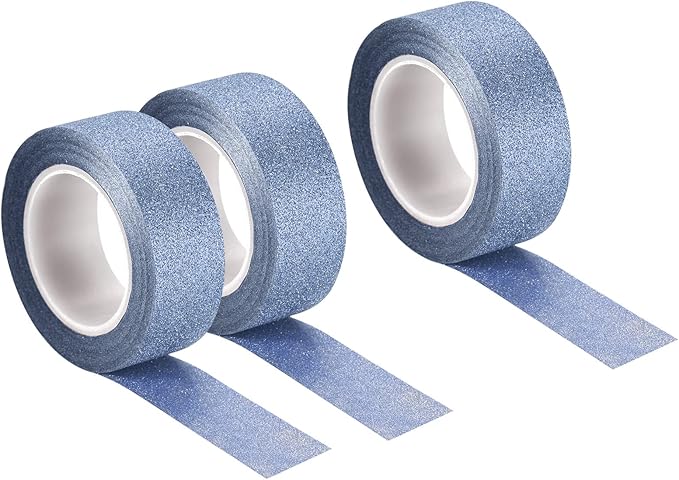MECCANIXITY 0.6inch x 32.8ft Glitter Tape, Decorative Craft Tape Self Adhesive Stick 1.5cmx10m Blue for Scrapbook, DIY Arts, Gift Wrapping Pack of 3