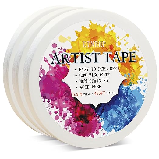 Low Tack White Artist Tape for Watercolor Paper Drafting Art Masking Tape Acid Free Painter Watercolor Tape for Painting Canvas Framing, 0.5 inch Wide 495FT Long Total