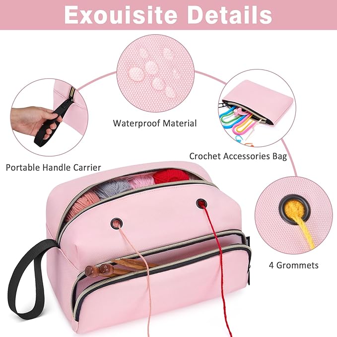 IBFUN Crochet Yarn Knitting Bag 2 Pcs Yarn Storage Organizer Crocheting Bags for Beginners with Hand Wrist for Crochet Accessories Needles Hooks Knitting