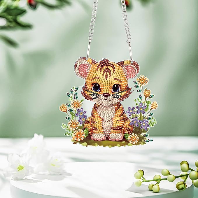 AiYuanzsh DIY 5D Tiger Diamond Art Hanging Ornament, Special-Shaped Crystal Diamond Painting Suncatcher Pendant Kit for Home, Window, or Christmas Gift