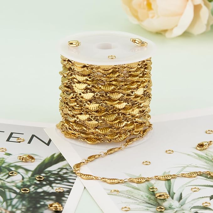 YOUBEIYEE 4 Meters Gold Plated Leaf Chain for Jewelry Making Stainless Steel Jewelry Making Chain Roll with Jewelry Accessories