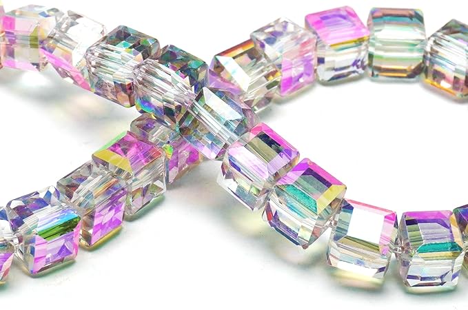 10mm Sparkle Cube Crystal Beads for Jewelry Making - Faceted Spacer Beads for Bracelets(57-60pcs, Sunny Pink)