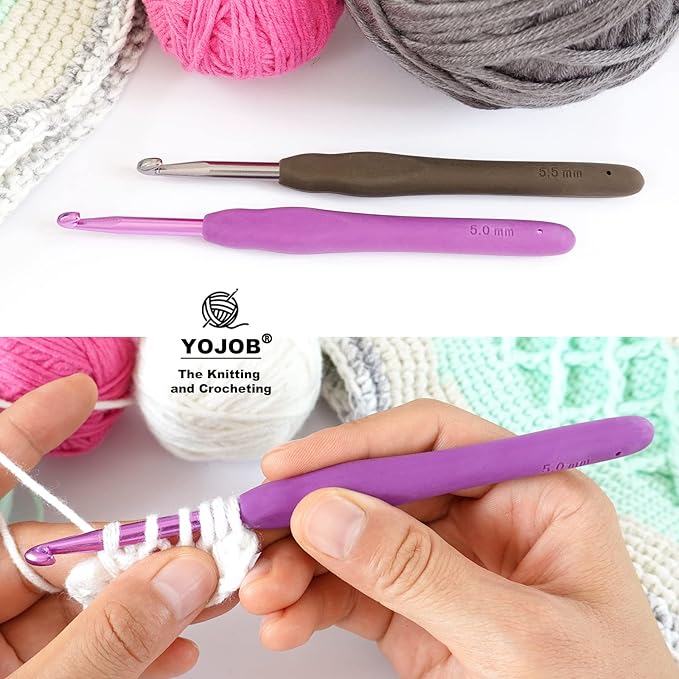 YOJOB 2Pack Size H / 5mm, I / 5.5mm Crochet Hooks, Super Smooth & Ergonomic for Beginner and Advanced (5.0mm,5.5mm)