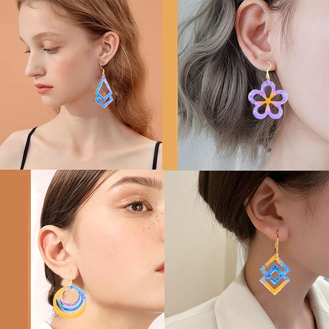 104Pcs Geometric Resin Earring Molds Kit, Irregular Shaped Earrings Silicone Mold for Epoxy Resin Dangle Drop Jewelry Molds Making Kit with 100 Earring Hook for Earrings Necklace Pendants (clear)