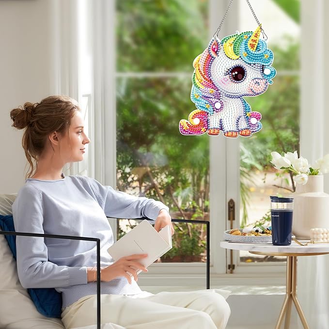 MVVMTOP Diamond Painting Kits Hanging Pendant,Unicorn Diamond Art Hanging Sign DIY Special Shaped Crystal Wreath Ornaments for Home Decor Gift, HGJ041