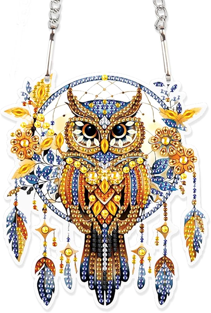 AiYuanzsh DIY Diamond Art Painting Hanging Pendant Kit Dreamspreader Owl Special Shaped Diamond Art Acrylic Ornaments for Adults Home Wall Window Decor Gift