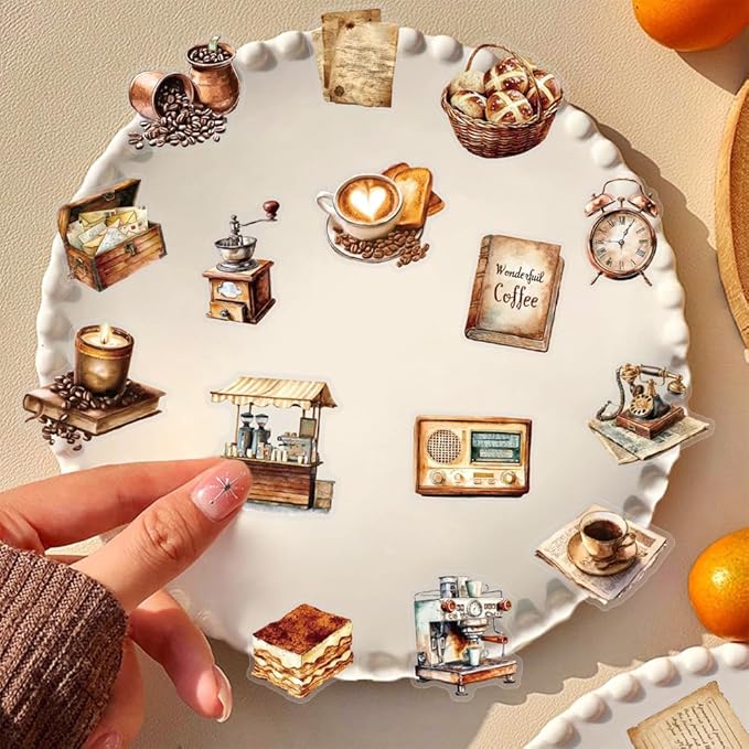 50Pcs Waterproof Vintage Stickers,Scrapbooking Supplies Kit,Aesthetic Decorative Craft Sticker for Planner, Bullet Journaling, Junk Journal, Water Bottles, Laptop, Retro Craft.Coffee
