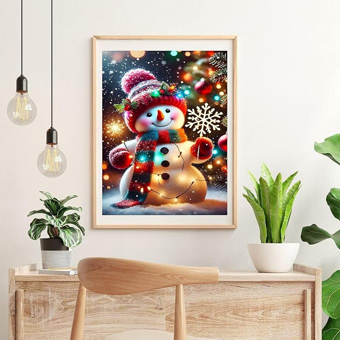 igoodom Diamond Art Kits for Adults, Christmas Diamond Painting Kit, Full Drill Round Christmas Snowman Diamond Art Kits, DIY Gem Art and Crafts for Home Wall Decor Gift 12x16inch