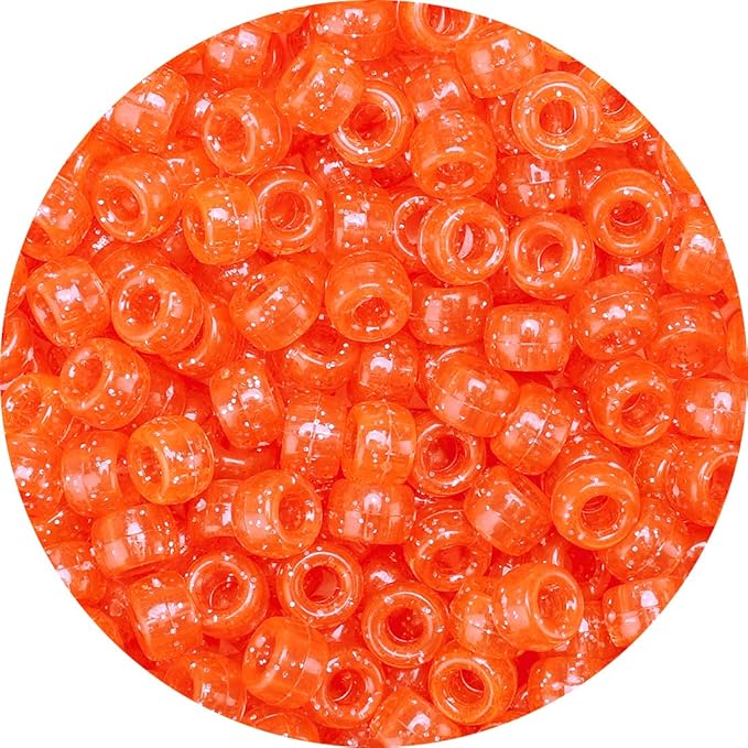 eppingwin 1000 pony beads, beads, 6x9 mm large beads, hair beads, beads for hair braids, glitter beads, (orange, medium pack)