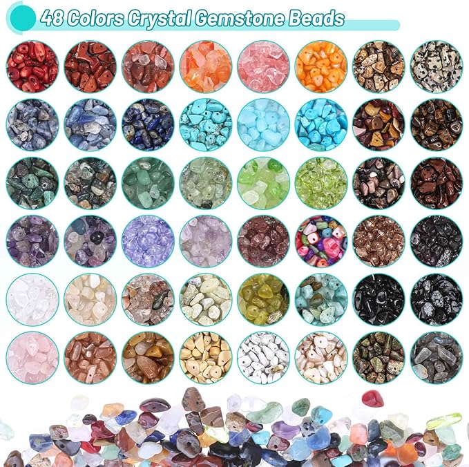PAXCOO 2278Pcs Crystal Beads for Jewelry Making Supplies, 48 Colors Ring Making Kit Crystals Jewelry Making Kit for Adults Bracelet Earring Necklace Making