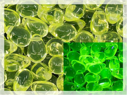 Czech 50-Piece Glass Beads, 6x9mm, Teardrop Transparent Yellow Uranium Glass (Glows Under UV)