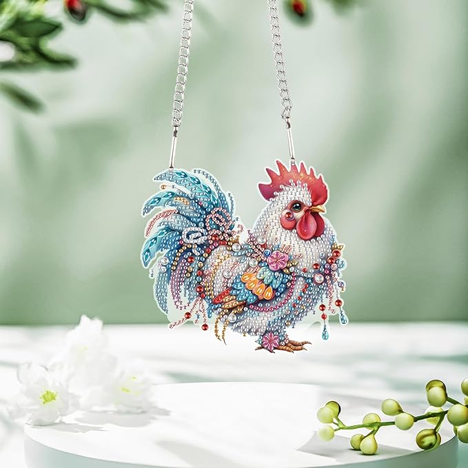 Tontut 5D DIY Diamond Art Painting Pendant kit, Colorful Rooster Special-Shaped Hanging Crystal Window Pendant kit, Adult Gift Home Curtains, Yard Entrance Decoration