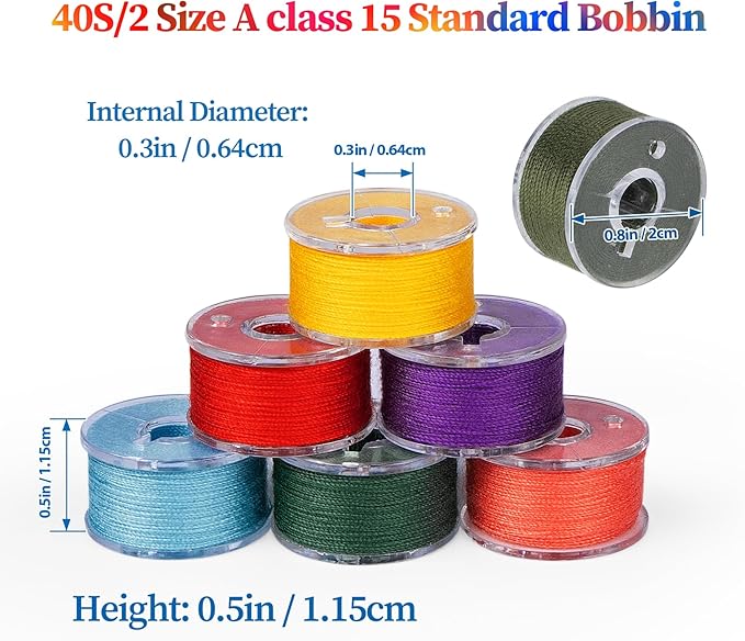 36 Colors Bobbin Thread Set with Case - Prewound Class15 Bobbin for Singer/Brother/Janome/Embroidery Machines