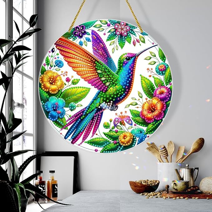 POETRYDRAW DIY Hanging Diamond Art Pendant Kit Bird, Special Crystal Diamonds Painting Ornament for Adults, 5D Diamond Art Suncatchers Double Sided Board Gem Painting Box Kit