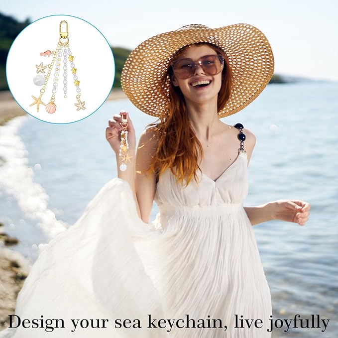 Cunno 776 Pcs Seashell Keychain Making Kit Ocean DIY Craft Key Chain Starfish Pearl Seahorse Letter Name Beads with Keychain Clip and Tool Accessories for Backpacks Purse Tote Bag Crafts DIY Supplies