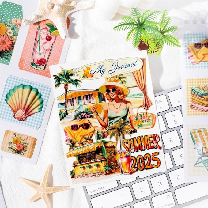 50 Sheets Precut Summer Vintage Scrapbook Stickers Book for Adults, Ephemera for Junk Journal Supplies, Antique Decorative Collage Stickers for Journaling, Scrapbooking, Scrap Book, Craft Arts