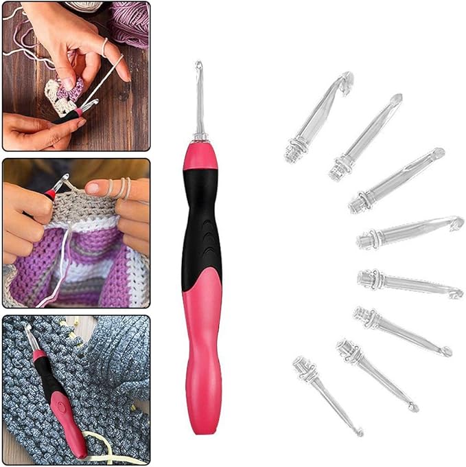 9 Sizes Crochet Hook Set: Interchangeable Crochet Hooks with Light - Light Up Crochet Hooks for Stitch & Row Counter, DIY Craft Supplies,Yarn Crochet Kit for Beginners (2.5mm to 6.5mm Heads)
