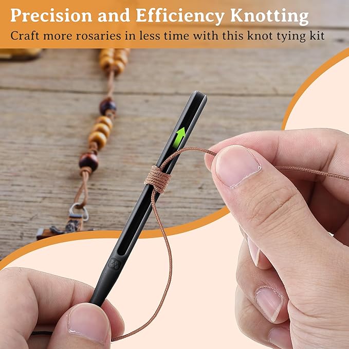 2 Pack Rosary Cord Knotting Tool, #7#9 and #36 Dual Head Twine Knotting Tool, Rosary Making Supplies, Beads Tying Kit, Beading Cord Kit for Jewelry, Fishing Hook, Bracelet(Black)