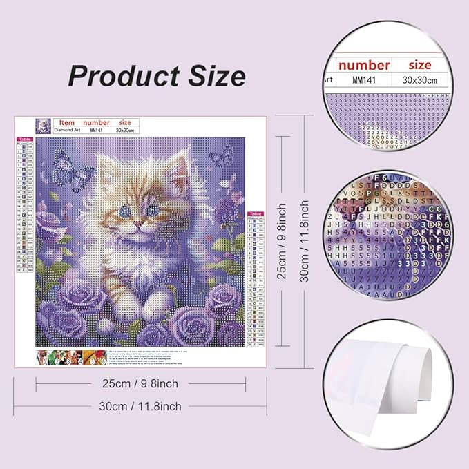 WSLWXSHM Diamond Painting Kits for Adults Cat, Animal Round Full Drill Diamond Art Kits, 5D DIY Paint with Diamonds Crafts for Home Wall Decoration Gifts 12×12Inch