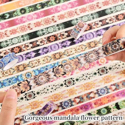 36 Rolls Datura Theme Washi Tape Set with Different Colorful Patterns, Writable Decorative Tapes for Scrapbooking, Junk Journal Supplies, Bullet Journaling, 0.45'' x 90'' per Roll