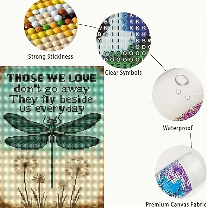 GEMFAMILY 5D Diamond Art Kits for Adults, Dragonfly Dandelion Diamond Painting Kits for Beginners,DIY Round Full Drill Diamond Painting Kits for Home Wall Decor 12 x 16 Inch