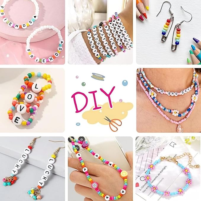 1500 Pieces 6 Colors Letter Alphabet Beads and Number Heart Beads Round Flat and Crystal Line for Jewelry Making