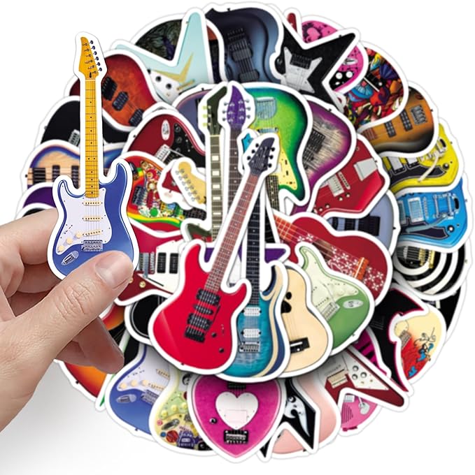 50Pcs Guitar Stickers, Waterproof Vinyl Music Instrument Decals for Laptop, Phone, Skateboard, Luggage - Cute Decorative Stickers for Kids, Boys, Girls, Adults, Guitarists & Music Lovers