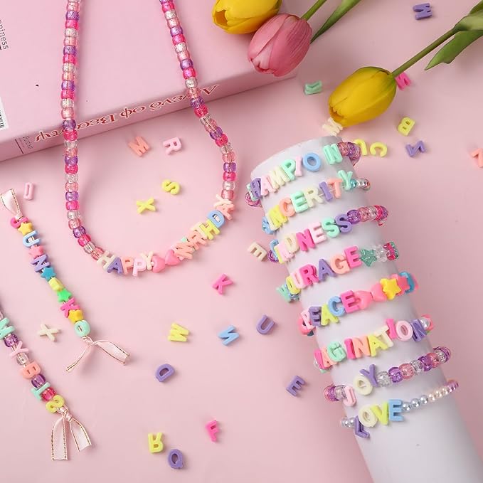 Augshy 700Pcs Large Letter Beads, Colorful Plastic A-Z Mixed Alphabet Shape Beads for Jewelry Making Bracelets Necklaces Key Chains Shoelaces Crafts Party Decor(9 x 12 mm)