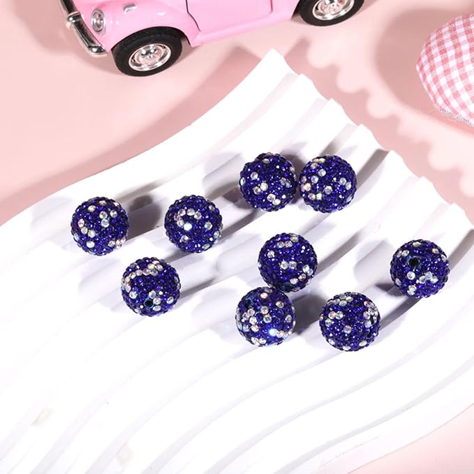 10mm Grade A White with Blue Sparkle Rhinestone Beads for Baseball Necklace-Round Disco Ball Bead Rhinestone Clay Beads for Earring Jewelry Making,Necklace Bracelet,DIY Craft Supplies(100 pcs)