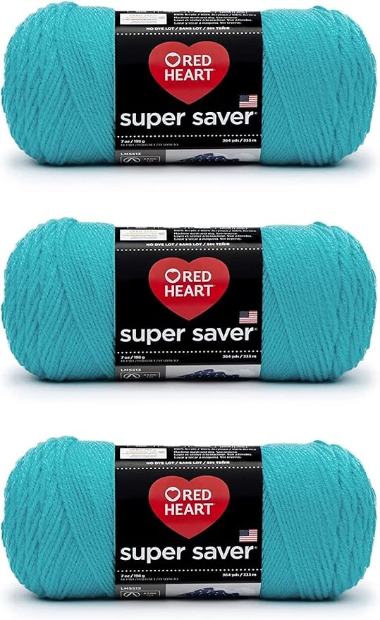Red Heart Super Saver Turqua Yarn - 3 Pack of 198g/7oz - Acrylic - 4 Medium (Worsted) - 364 Yards - Knitting/Crochet