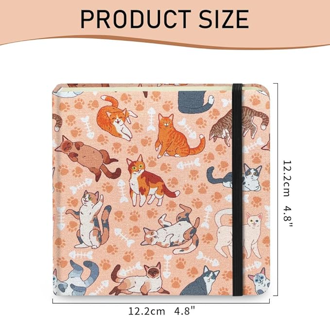 Mifuner 4.8x4.8in 80gsm Mini Notebooks Art Blank Pages Sketchbooks Travel Journal Pocket Hardcover Paint Writing Notebook Blank Diary Memo Planner Sketchbook Fabric Cover.Fishbone Cat