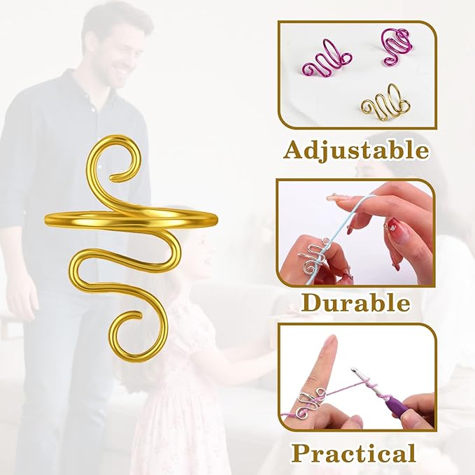 Ceemiaa 4pcs Adjustable Peacock-Shape Crochet Yarn Tension Rings – Gold & Rose Red Finger Yarn Guides for Knitting and Crocheting