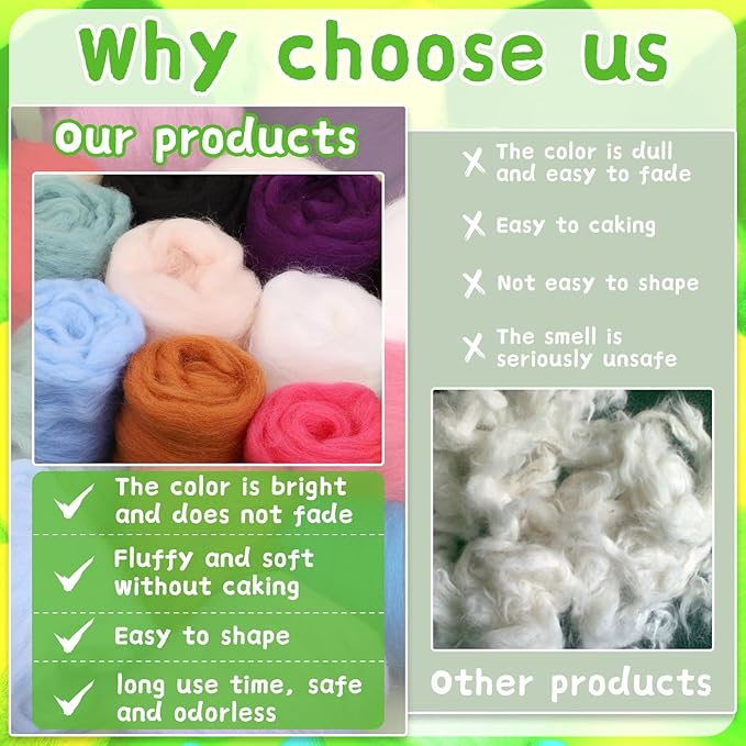 Mayboos Needle Felting Kit, 24 Colors Wool Roving Set, Felting Needles with Felting Tool and Foam Mat Needle Felting Kits for Beginners Adult DIY Arts and Craft