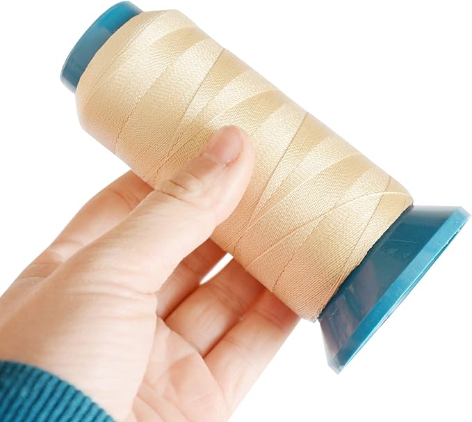 YANTAISIYU Beige Polyester Thread, 1500 Yards, Sewing Thread for Wigs, Hair Extensions, DIY Sewing, Includes 12pcs C Type Needles