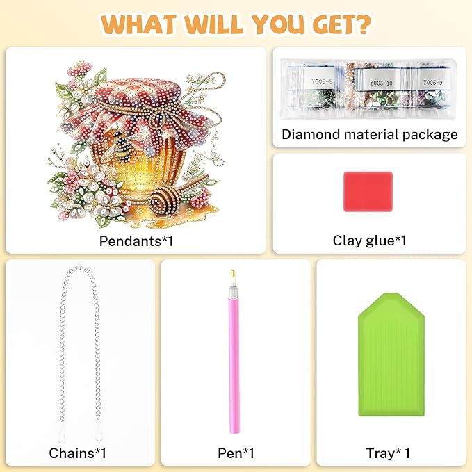 Bowetile Garden Bees Diamond Art Hanging Kits for Adults, Diamond Art Suncatchers Honey Jar, 5D Special Shape Diamond Painting Bee Pendant Window Ornament Gifts for Home Wall Door Garden Decor