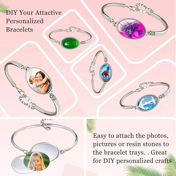 Pendant Trays Set for DIY Jewelry Making Crafts, Oval Glass Cabochon Pendant Bezel Trays, Bracelet Blank Trays and Earrings Blanks Charms for Gift